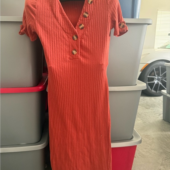 Rust Button-Down Ribbed Dress mp1 - Picture 3 of 3